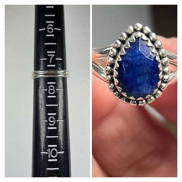 925 Solid Sterling Silver Pear Faceted Sapphire Gemstone Ring Various Sizes - Picture 7 of 8